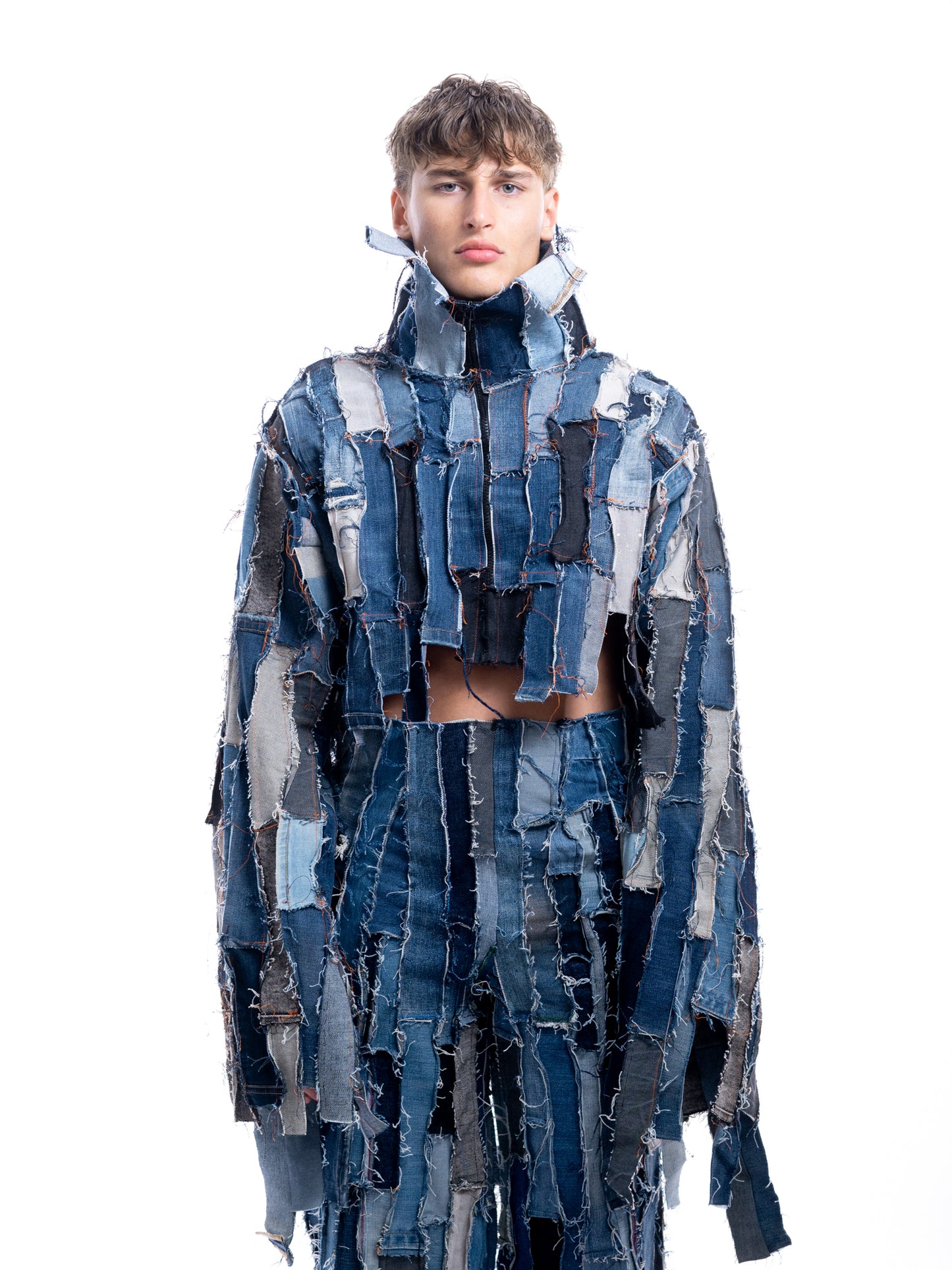 BB04 GIOIAOTTO - GIACCA CROP COLLO ALTO DENIM