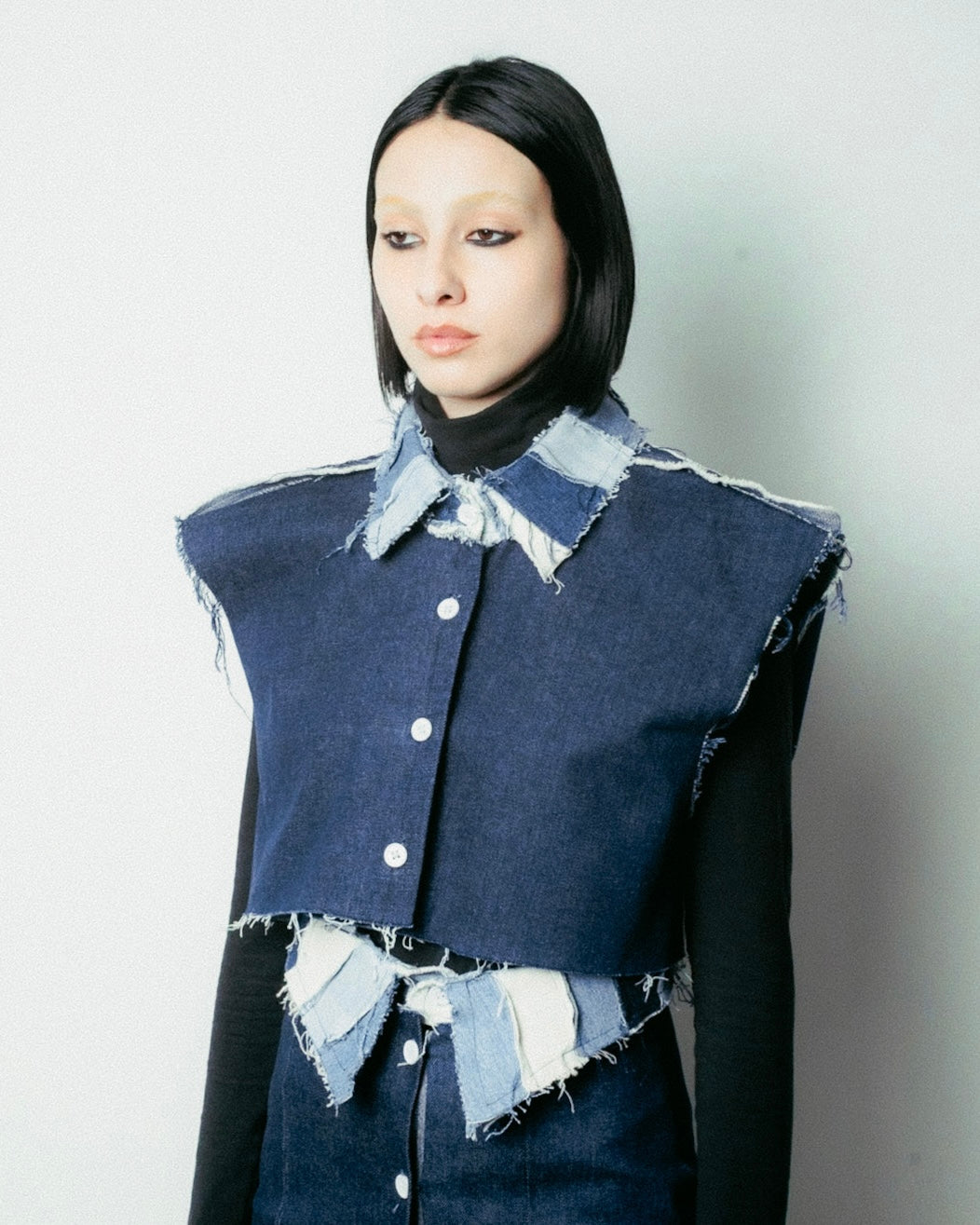 08BB+ CAMICIA DENIM CROP SMANICATA