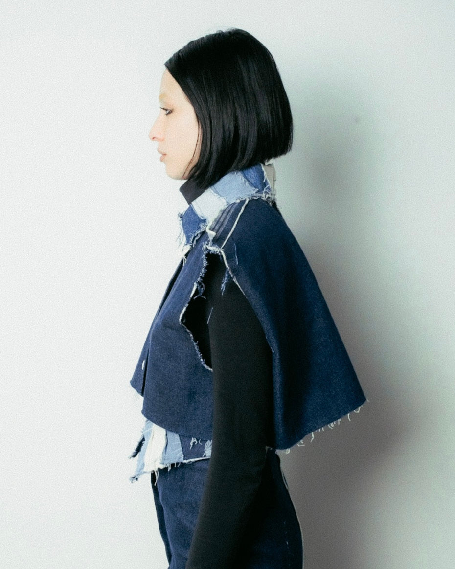 08BB+ CAMICIA DENIM CROP SMANICATA